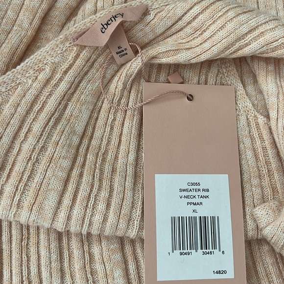NWT Eberjey Infinite V-Neck Ribbed Sweater Tank Peach Parfait Size XL Reg. $98 - Picture 7 of 10